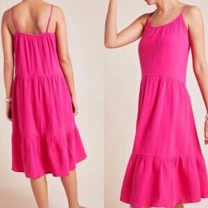Anthropologie Dolan Karin 100% Cotton Gauze Bright Pink Midi Dress S